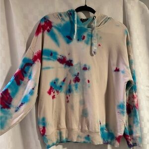 Tie-Dye Hoodie with Red and Blue Accents